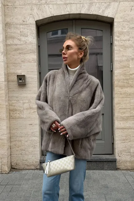 Mink fur coat in the Silver Blue shad