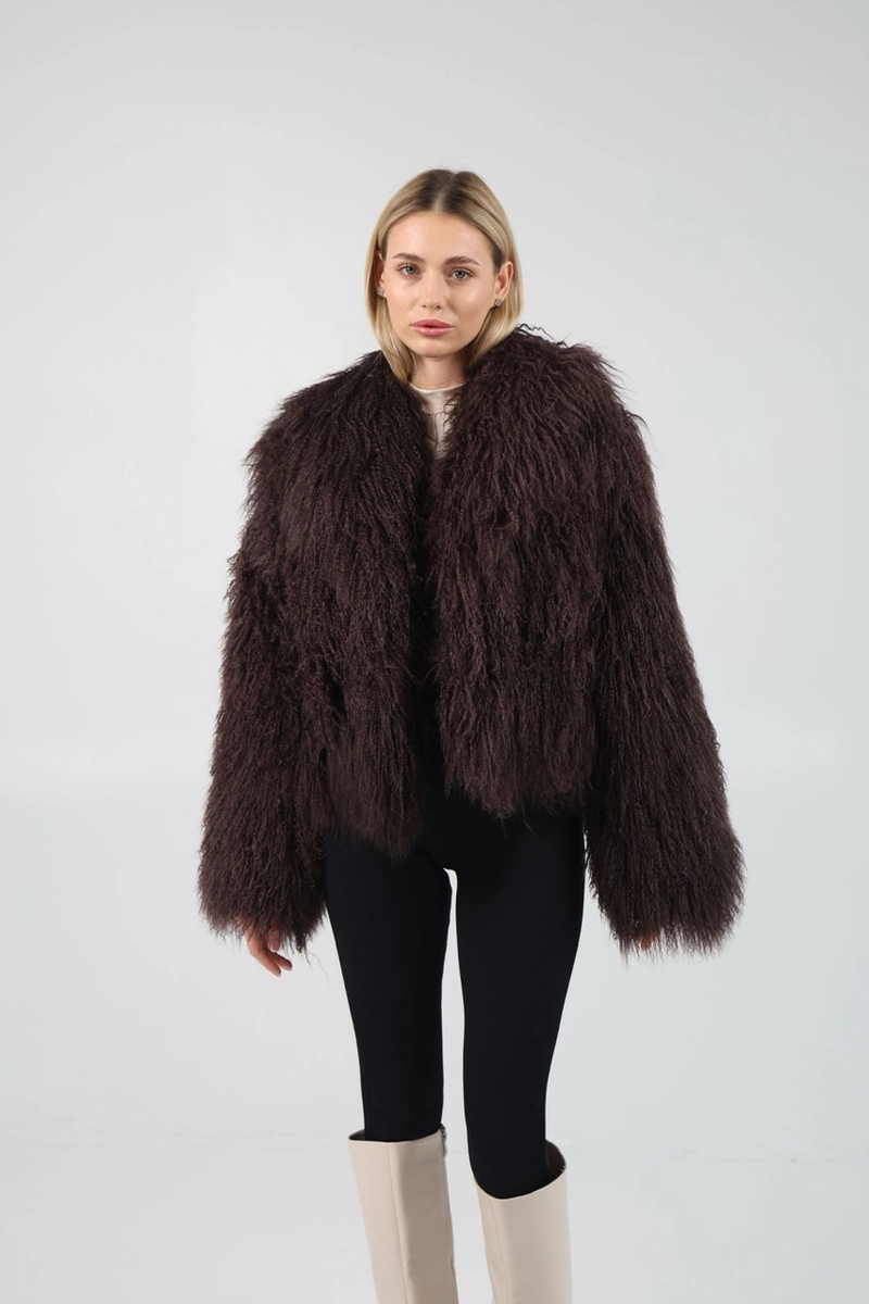 A chocolate-colored coat made of llama fur