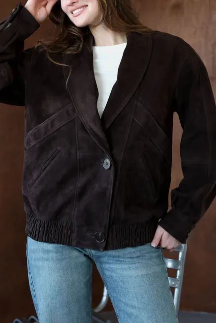 Suede bomber jacket with buttons