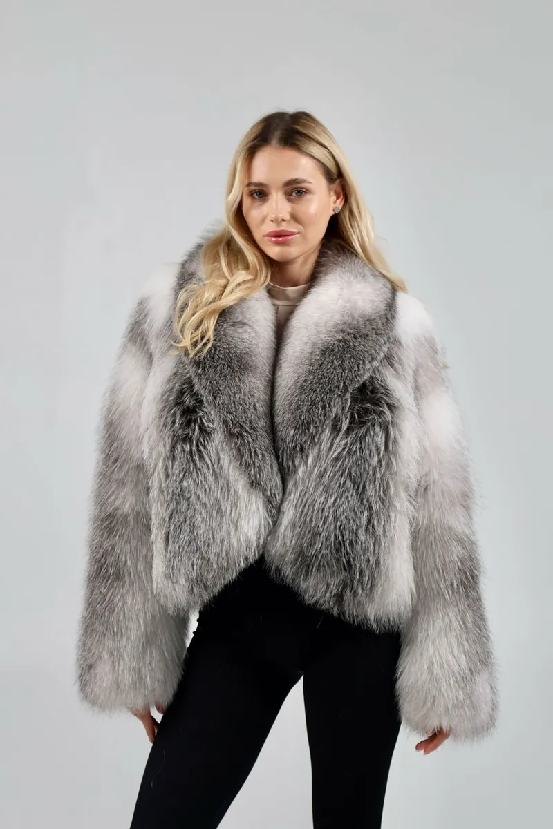 Fox fur coat in a shadow fawn shade
