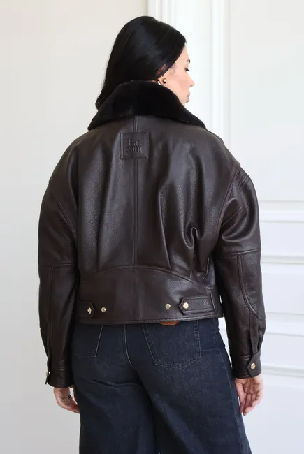 Textured leather jacket with Orilag fur trim