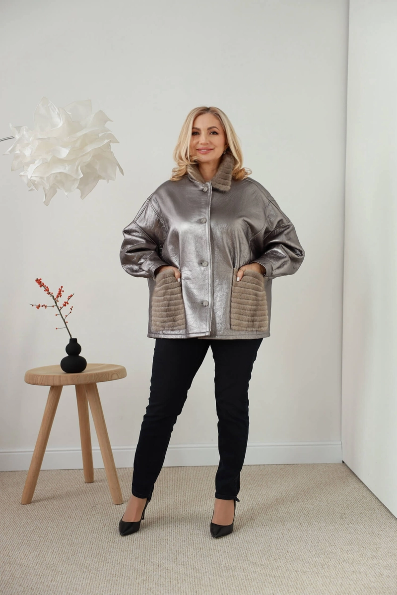 Дубленка oversize с мехом норки 