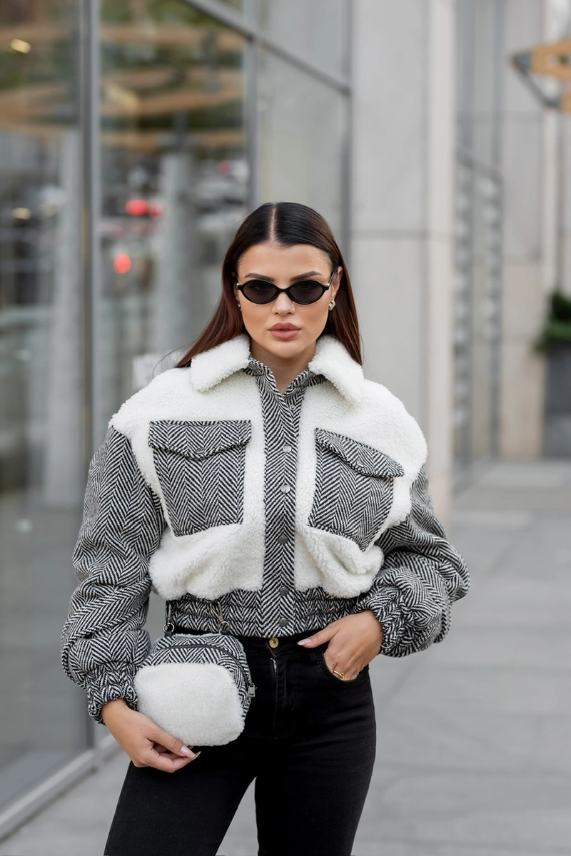 Cropped bomber jacket with patch pockets
