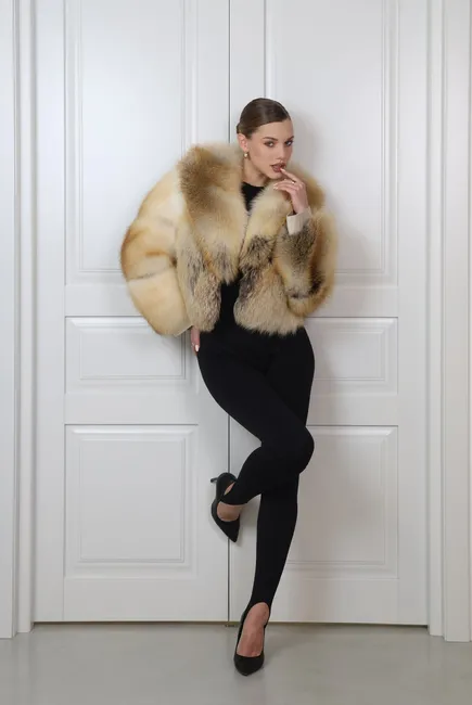Red fox fur coat with a shawl collar