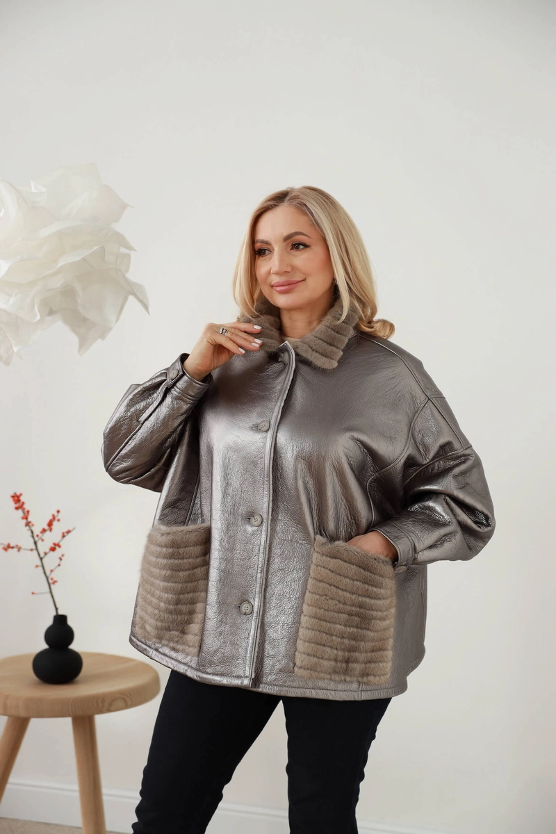 Дубленка oversize с мехом норки 
