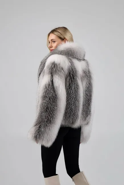 Fox fur coat in a shadow fawn shade