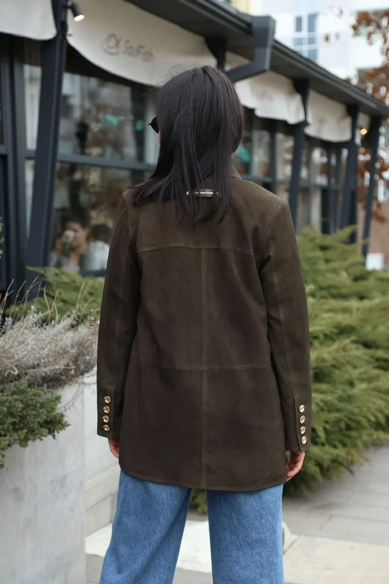 Jacket made of genuine suede in olive color