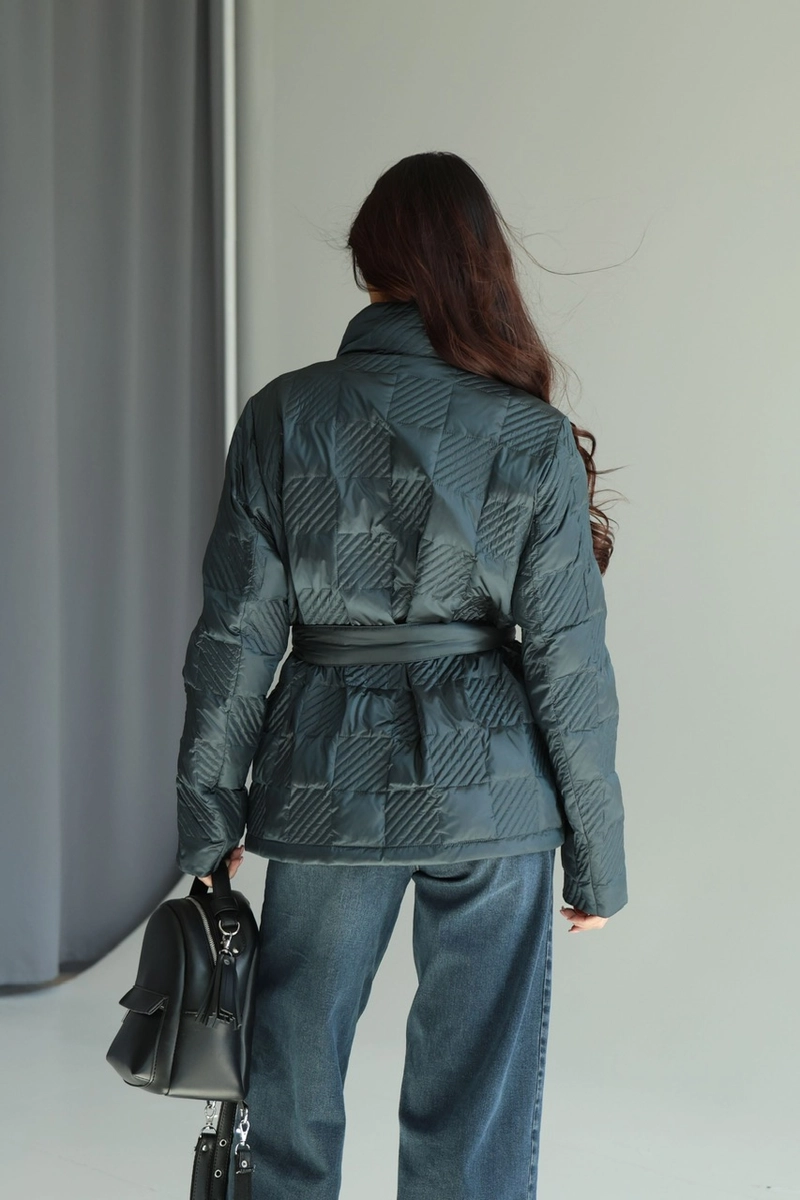Demi-season down jacket with a stand-up collar
