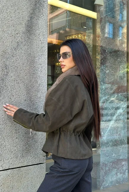 Suede jacket with mink fur