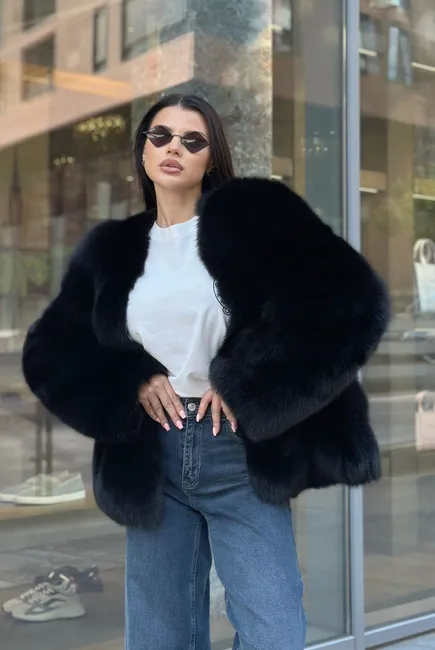 Black auction fox fur coat