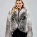 Fox fur coat in a shadow fawn shade