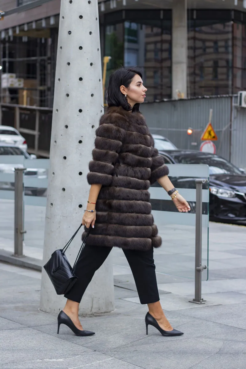Exclusive fur coat from Sable in combination with skin of a python