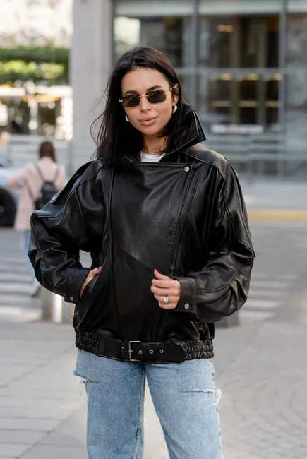 Куртка oversize із фактурної шкіри 
