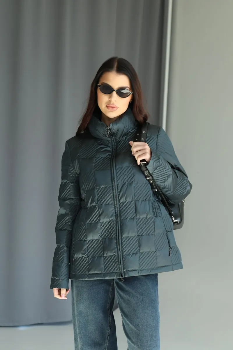 Demi-season down jacket with a stand-up collar