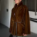 Норкова шуба з коміром шаль у відтінку golden bright 
