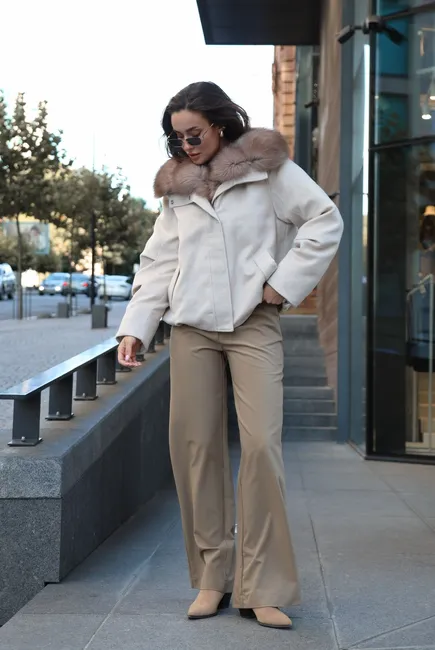 Wool down jacket with Arctic fox fur trim