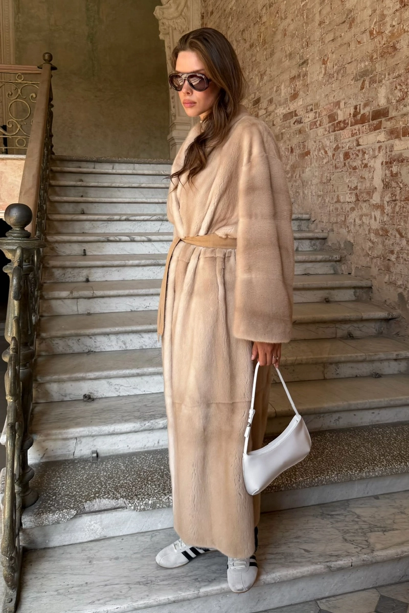 Maxi-length Palomino mink fur coat