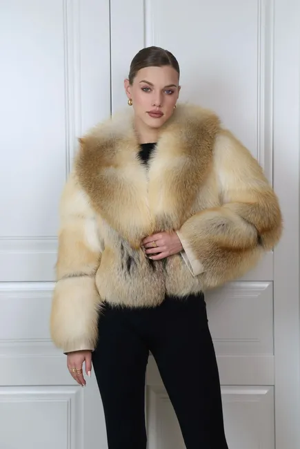 Red fox fur coat with a shawl collar