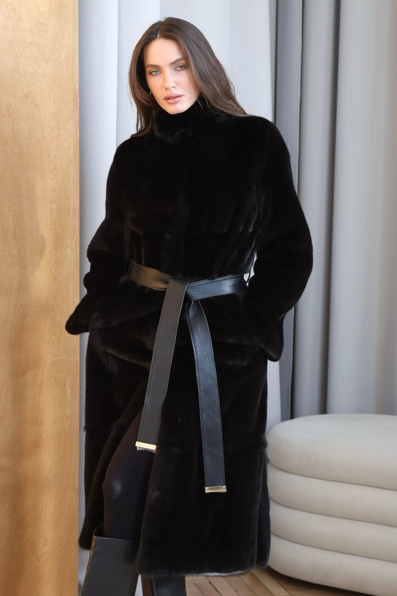 A BlackGlama mink robe coat