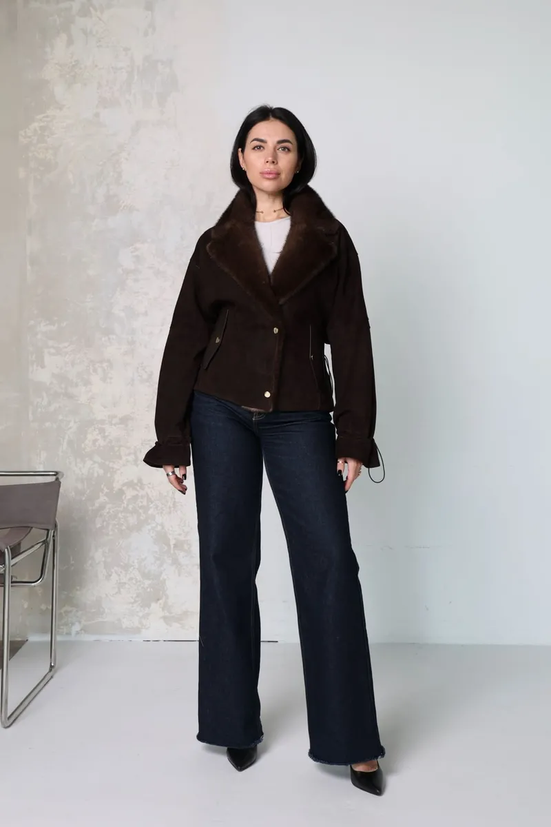 Jacket made of genuine suede in chocolate color