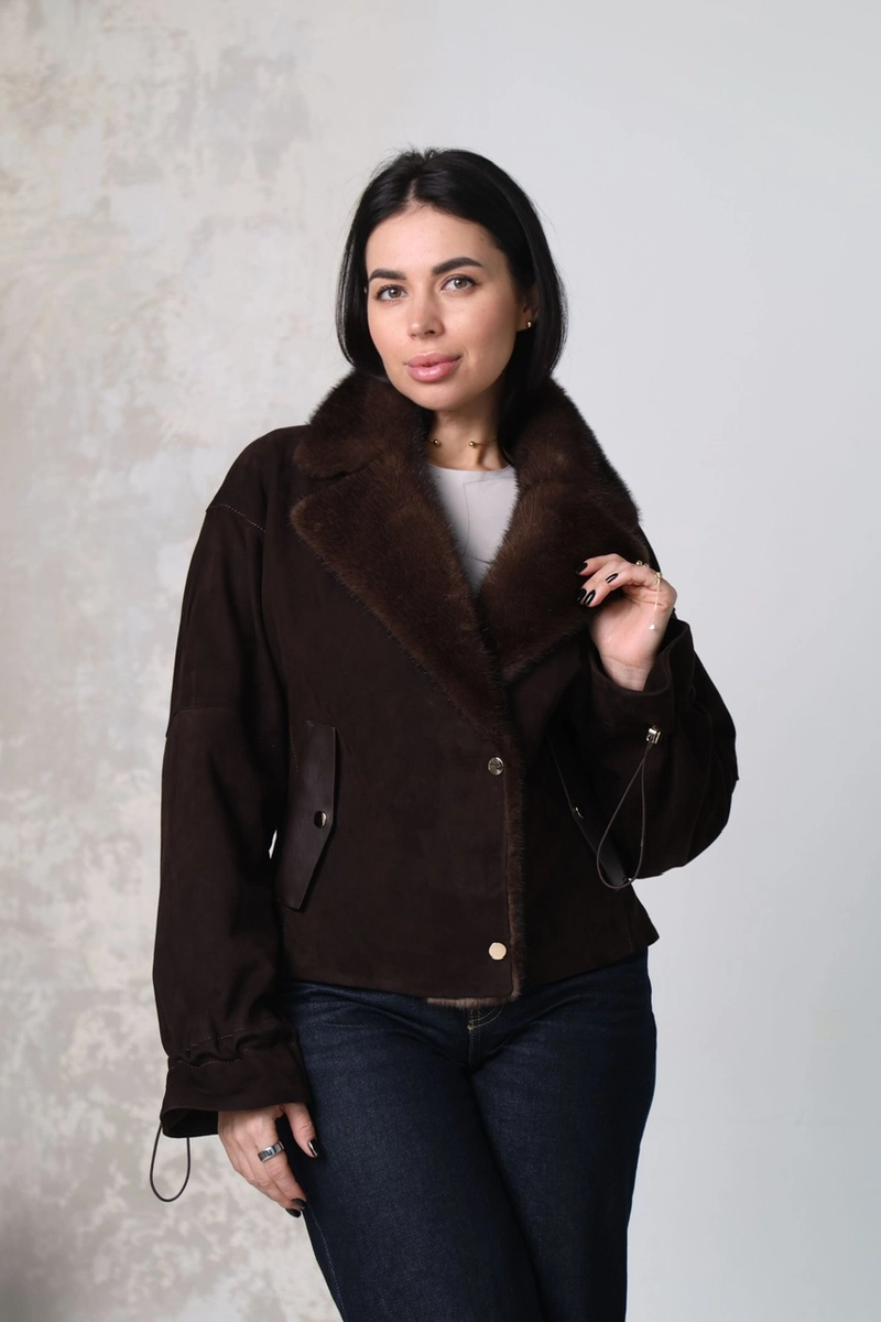 Jacket made of genuine suede in chocolate color