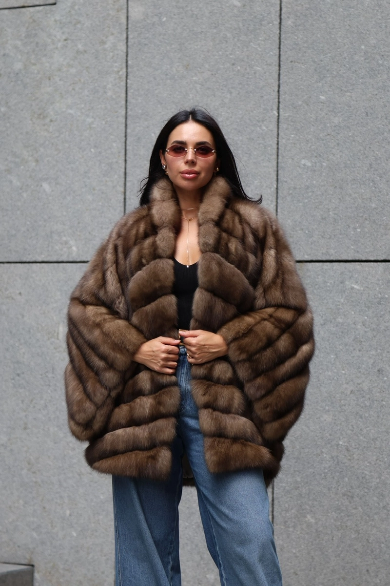 Sable fur coat with shawl collar