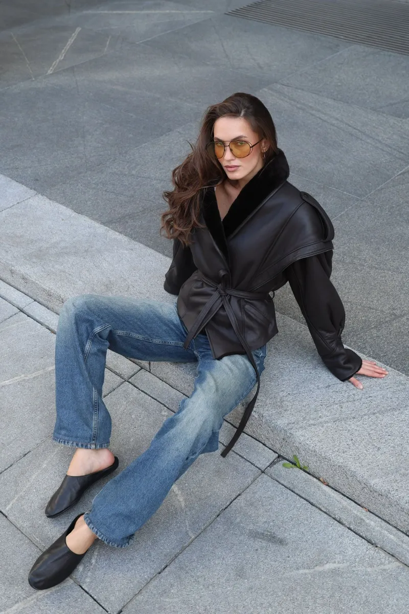 Merino Shearling Coat with Belt
