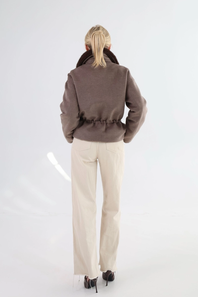Wool down jacket with mink fur collar