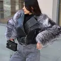 Leather jacket with fox fur sleeves