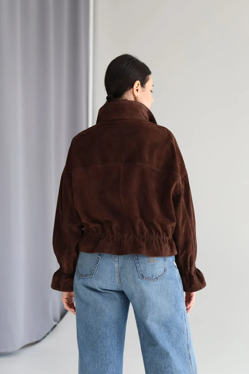 Suede bomber jacket with gold hardware