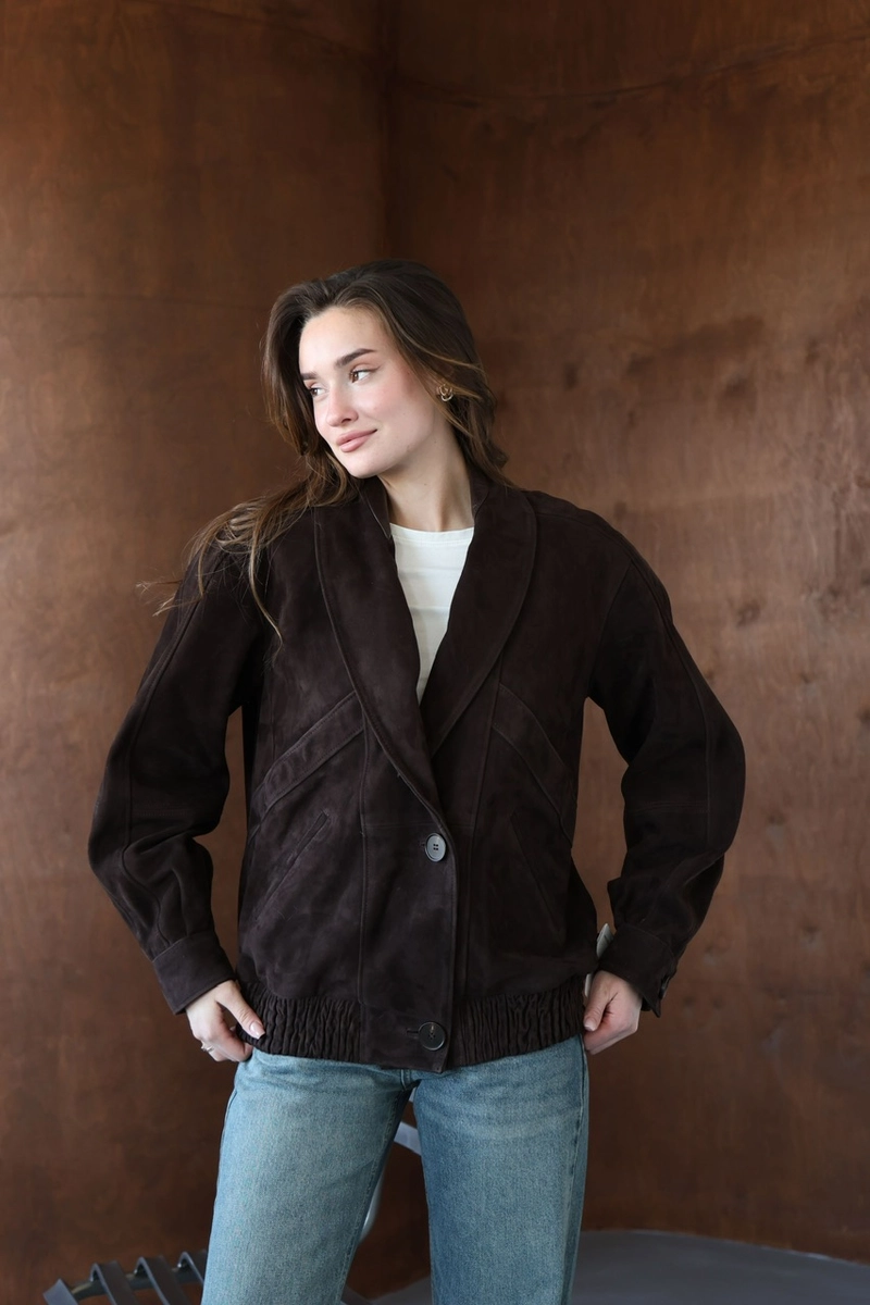 Suede bomber jacket with buttons