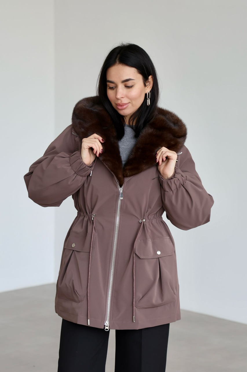 Parkа with chocolate mink fur on the hood buy Dnipro, Ukraine - PORTO